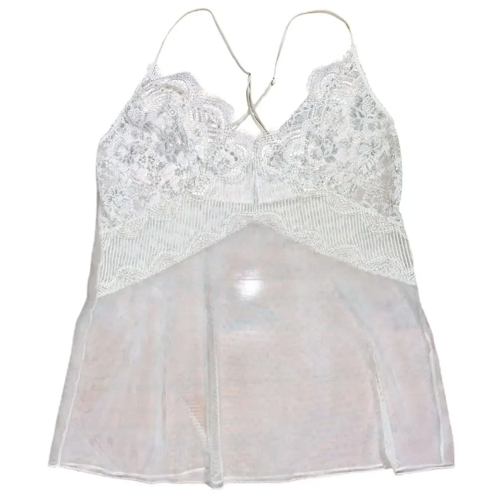 Victorias Secret White Lace Mesh Babydoll Lingerie Chemise